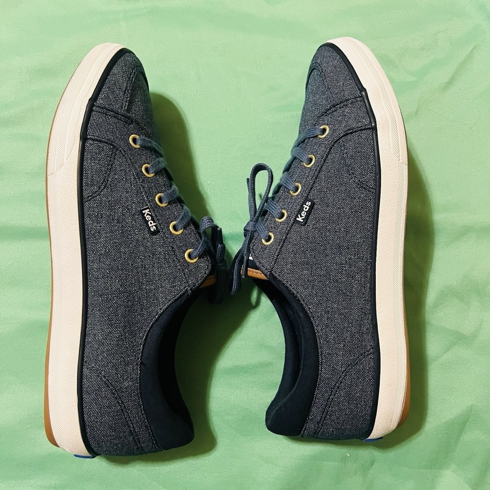 Keds Center II Canvas Sneakers Gold Eyelets WF65208 Speckle Navy Womens Size 9.5